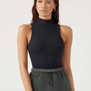 Joah Brown Mock Neck Tank - Black - XS/S